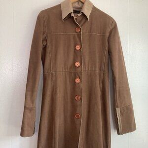 VTG Suede Leather Coat Equestrian Long Jacket MIDI Western Boho Hippie Fits 38”